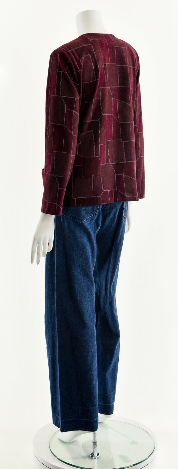 red patchwork jacket, leather suede jacket,box bl… - image 8