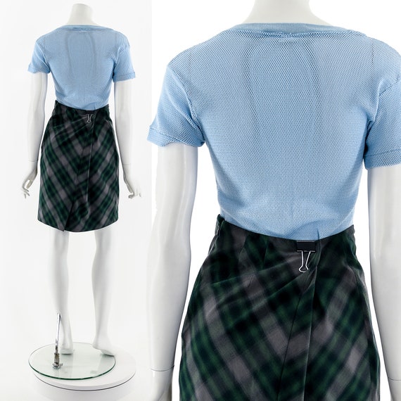 Y2K Late 90s Green Tartan Mini Skirt - image 2