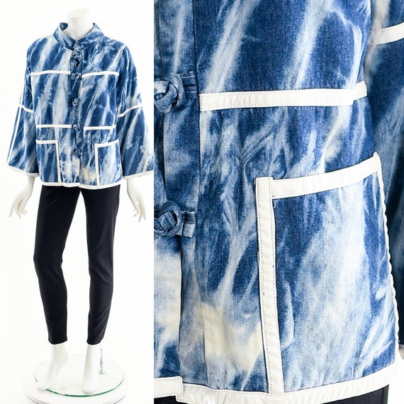 Shibori Leather Kimono,Indigo Blue Jacket,Bohemia… - image 1