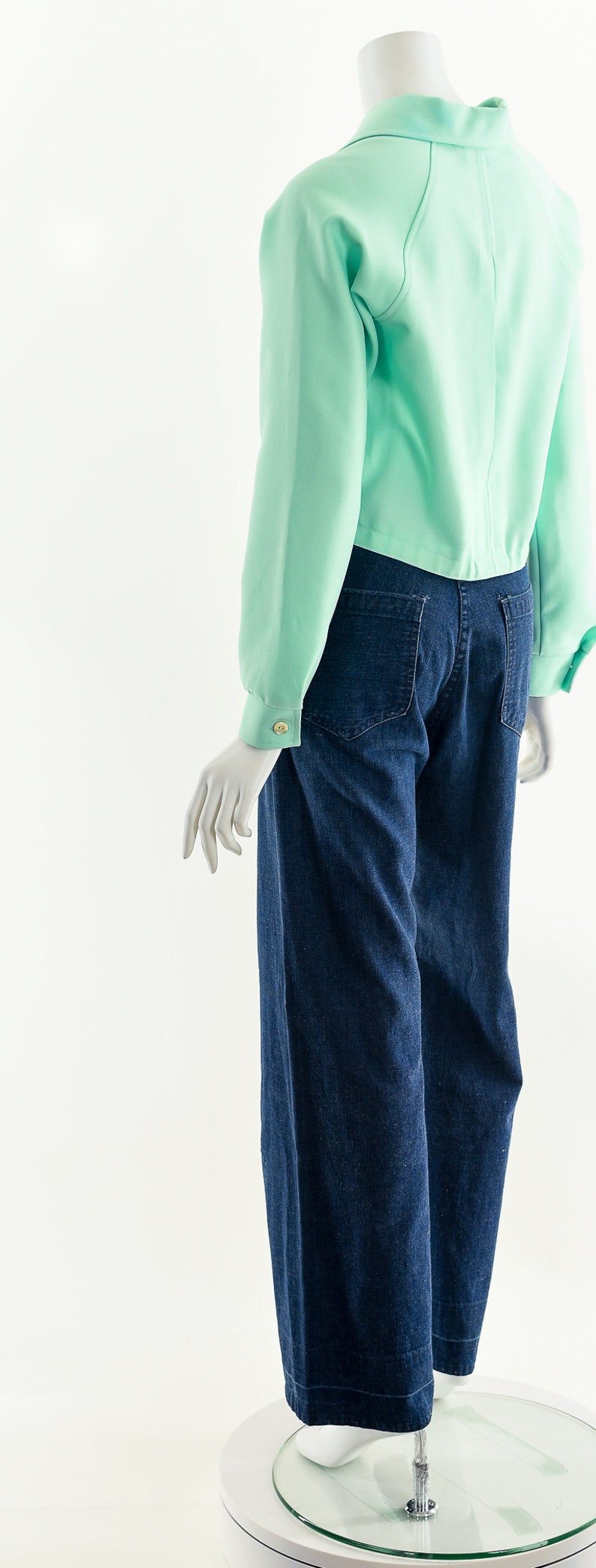 Mint Green Cropped Jacket, Vintage Crop Top, Button Up Crop Top,Vintage Cropped Jacket, Vintage Giggles Jacket,60s 70s Cropped Jacket, image 8