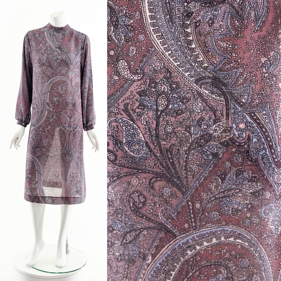 Victorian Purple Paisley Dress,Bow Tie Neck Dress… - image 1