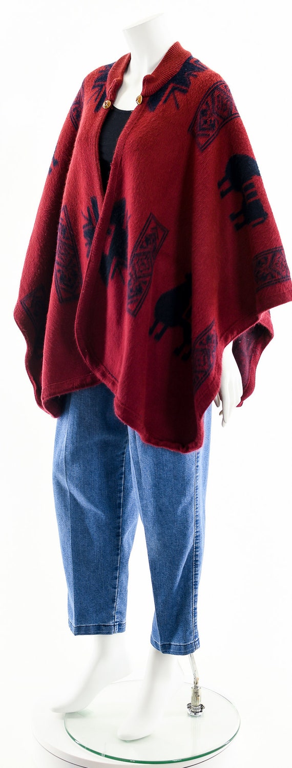 red alpaca wool poncho, southwest south american … - image 10