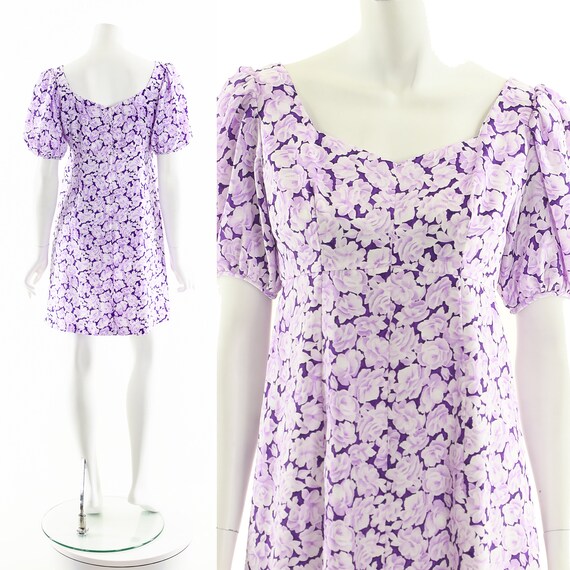 Purple Rose Baby Doll Dress,Sexy Puff Sleeve Dres… - image 3