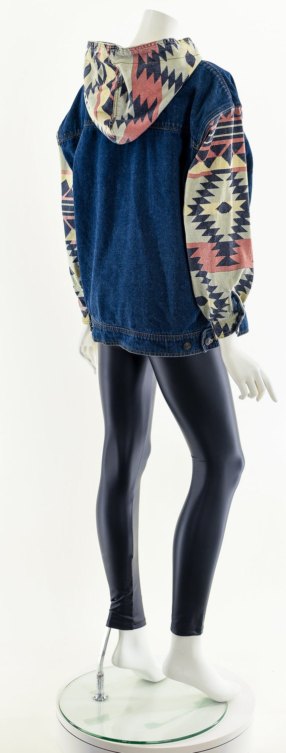 Aztec Denim Hoodie Jean Jacket,Southwest Jean Jac… - image 6