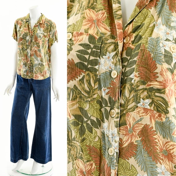 Muted Tropical Floral Blouse - image 1