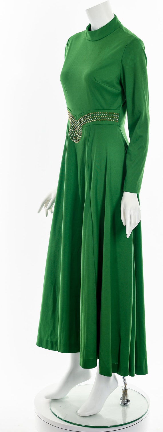60's Kelly Green Studded Maxi Dress - image 10