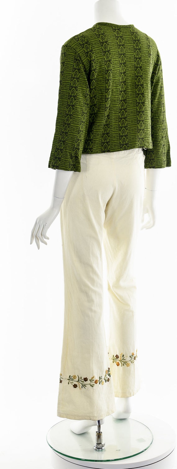 Green Woven Open Cropped Cardigan - image 8