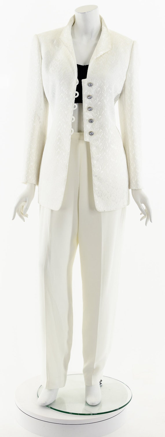 White Embossed Pants Suit Set - image 4