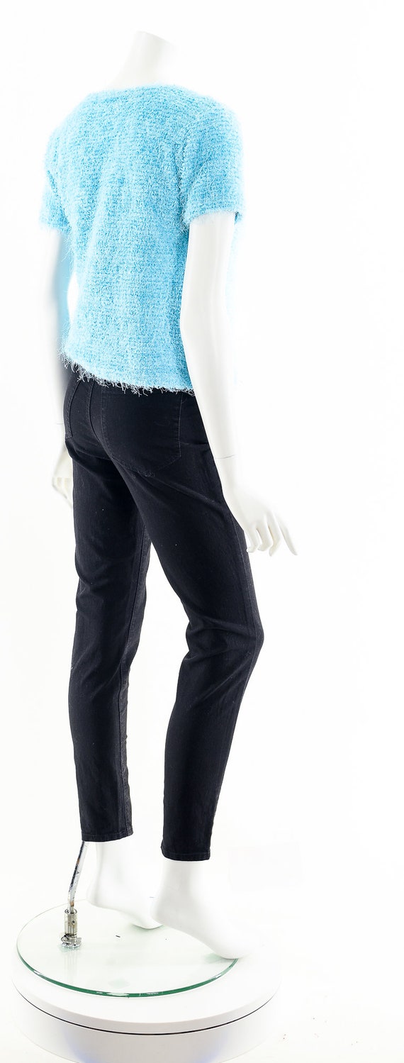 Aqua Blue Shag Knit Top,Y2K Fuzzy Blouse,Y2K Stre… - image 6