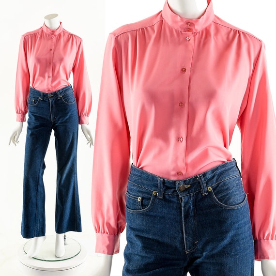 High Neck Blouse,Raspberry Pink Blouse,Victorian … - image 1