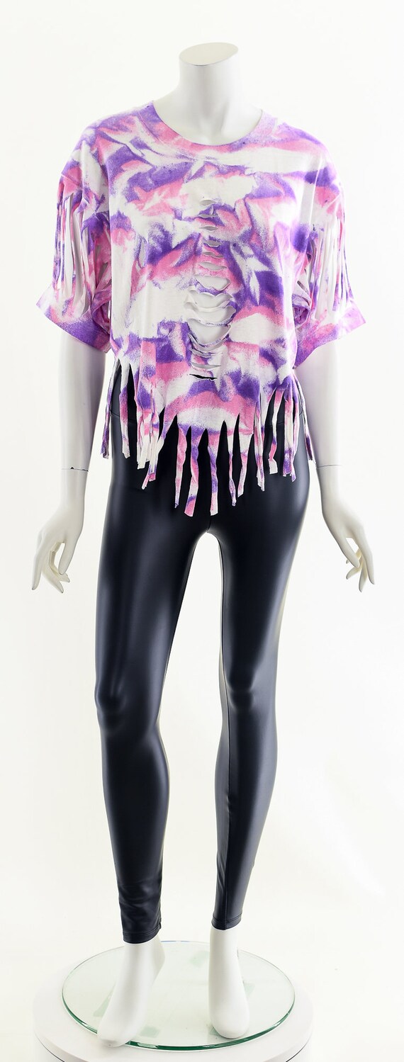 airbrush fringe crop top,80s tear tshirt,Slashed … - image 4