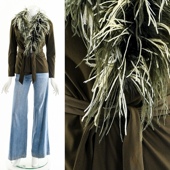 Ostrich Marabou Feather Jacket Dramatic Collar - image 2