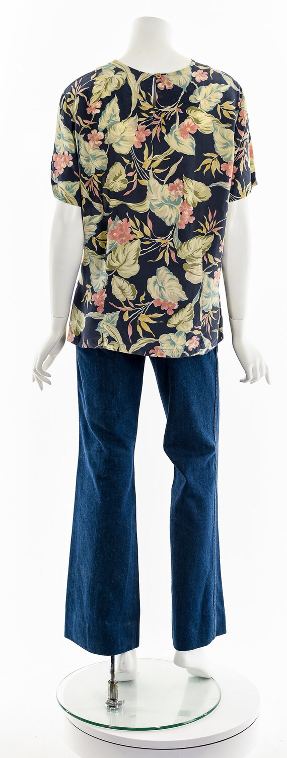 Hawaiian Floral Flower Silk Blouse Top - image 7