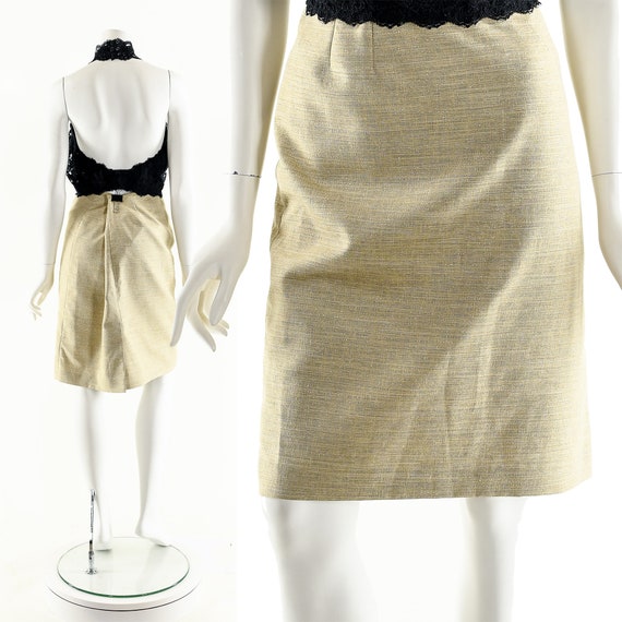 Beige Linen Skirt,Tan Gold Skirt,Metallic Gold Pe… - image 2