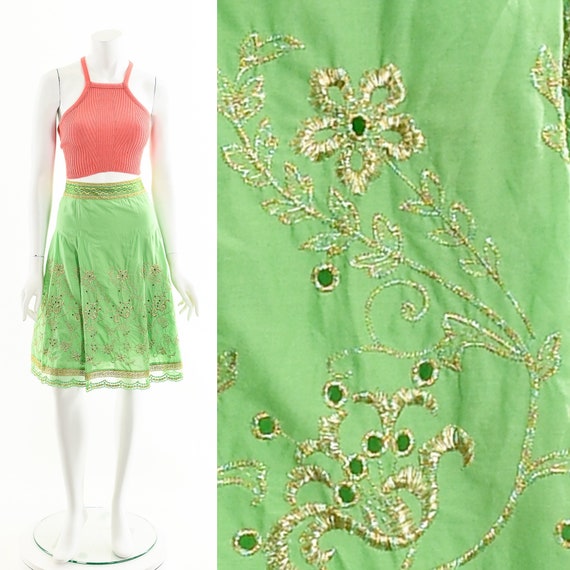 Green Eyelet Skirt,Full Circle Skirt,Lime Green Sk
