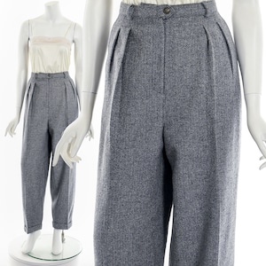 Gray High Waisted Wool Trouser Pant