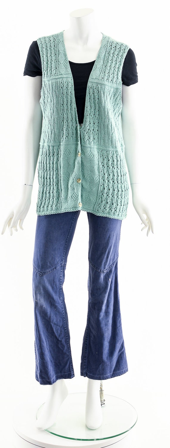 Sea Green Crochet Knit Cardigan Vest - image 4