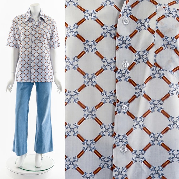 Light + Breezy Patterned Short Sleeve Button Up 7… - image 3