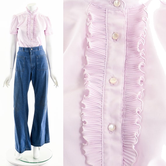 Pink Victorian Blouse,Ruffled Tuxedo Blouse,Baby PInk… - Gem