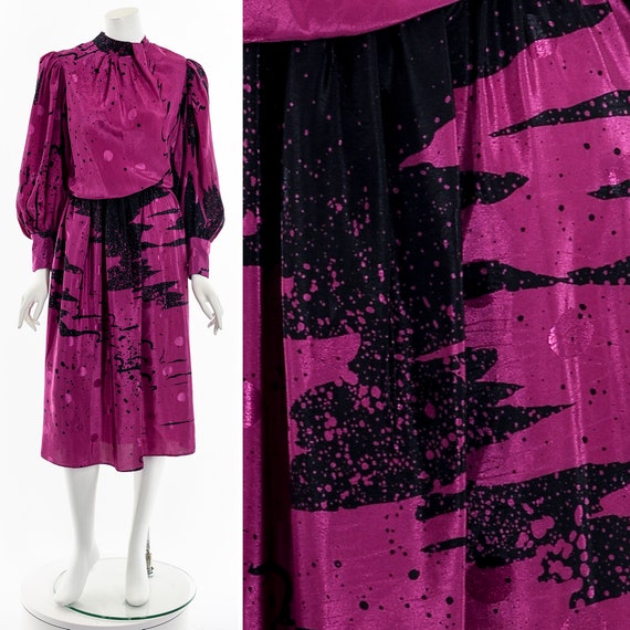 Abstract Purple Balloon Sleeve Dress - image 3