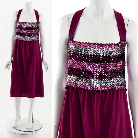 Raspberry Sequined Plus Size Stretchy Dress - image 1