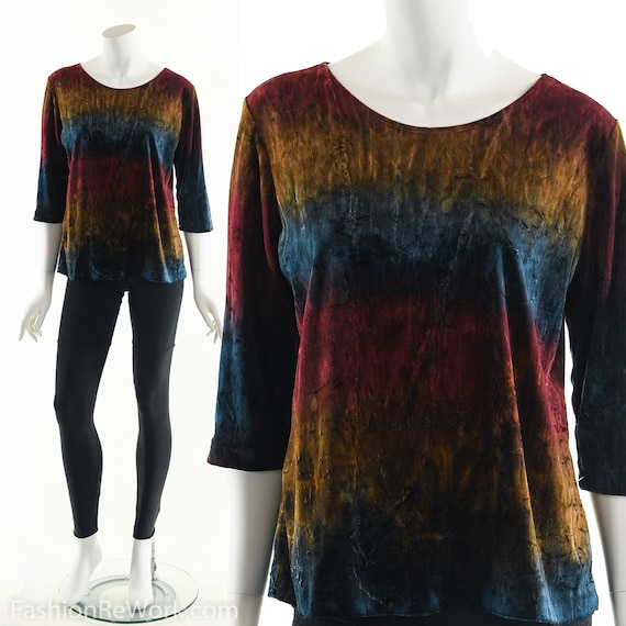 DARK RAINBOW Velvet Top, Vintage 90's Velour Top,