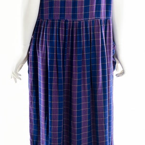 Rayon India Dress,Plaid Purple Midi Dress,Vintage Indian Dress,Checkered Square Pinafore Dress,Vintage Soft Rayon Dress,Apron Dress,Preppy image 7