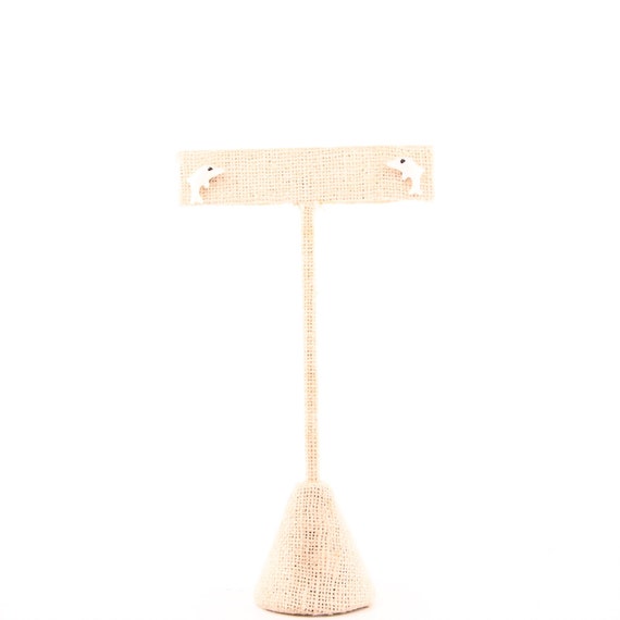 Tiny White Dolphin Stud Earrings - image 1