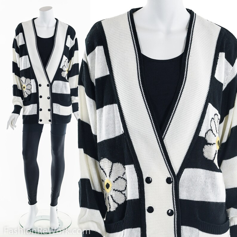 Daisy Sweater 90's Daisy Sweater Cardigan Black and Etsy