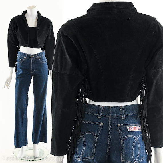 Leather Fringe Jacket,Black Suede Jacket,Boho Frin