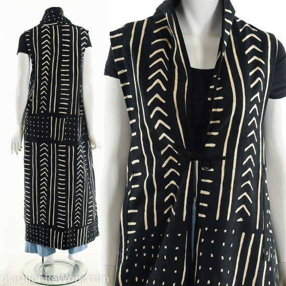 Mudcloth Coat, African Mud Cloth Duster Vest, Vin… - image 1