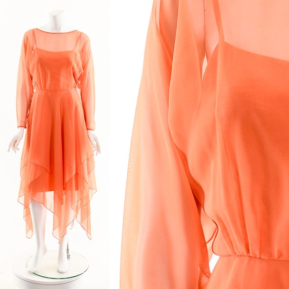 Peach Chiffon Silk Maxi Dress,Royal Blue Goddess … - image 3