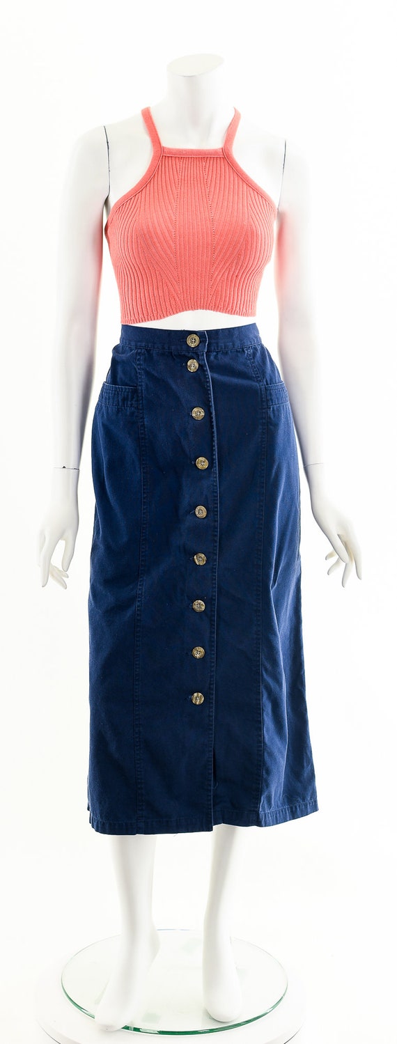 Navy Button Up Midi Skirt,Blue Sexy Button Skirt,… - image 4