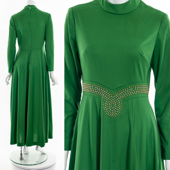 60's Kelly Green Studded Maxi Dress - image 2