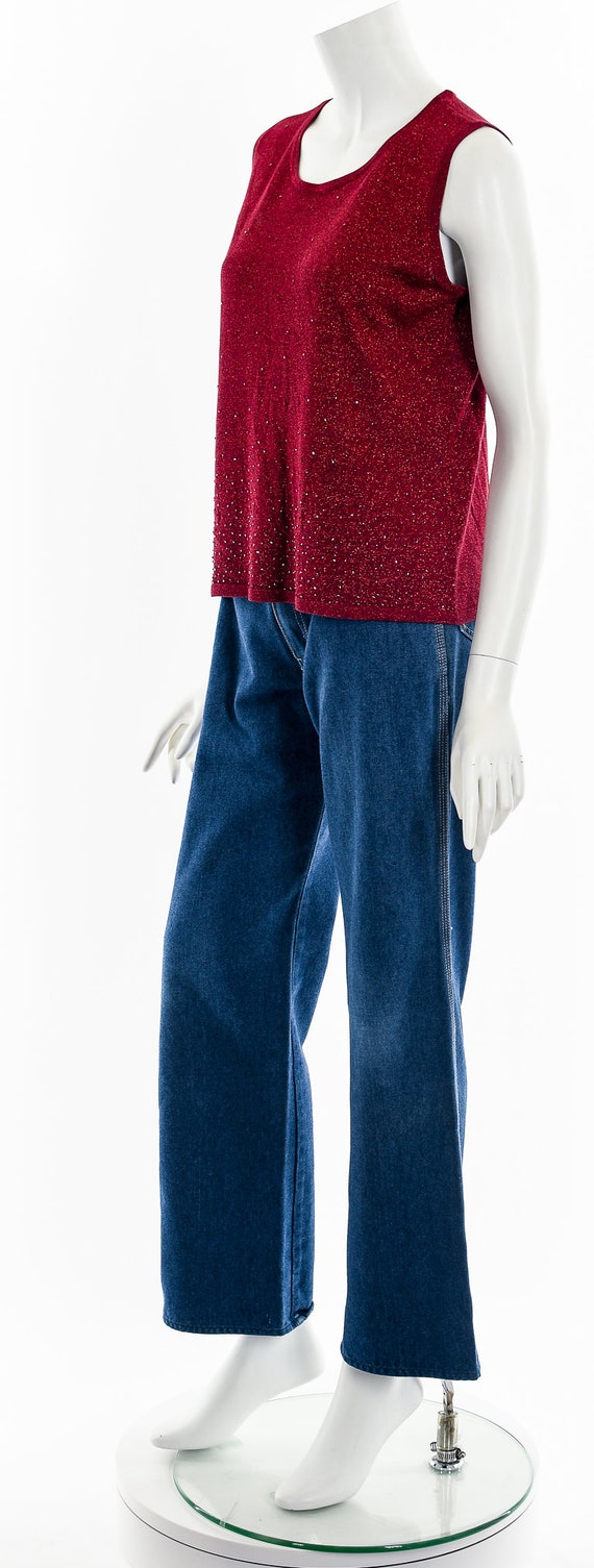 Red Stretchy Sparkly Knit Top - image 10