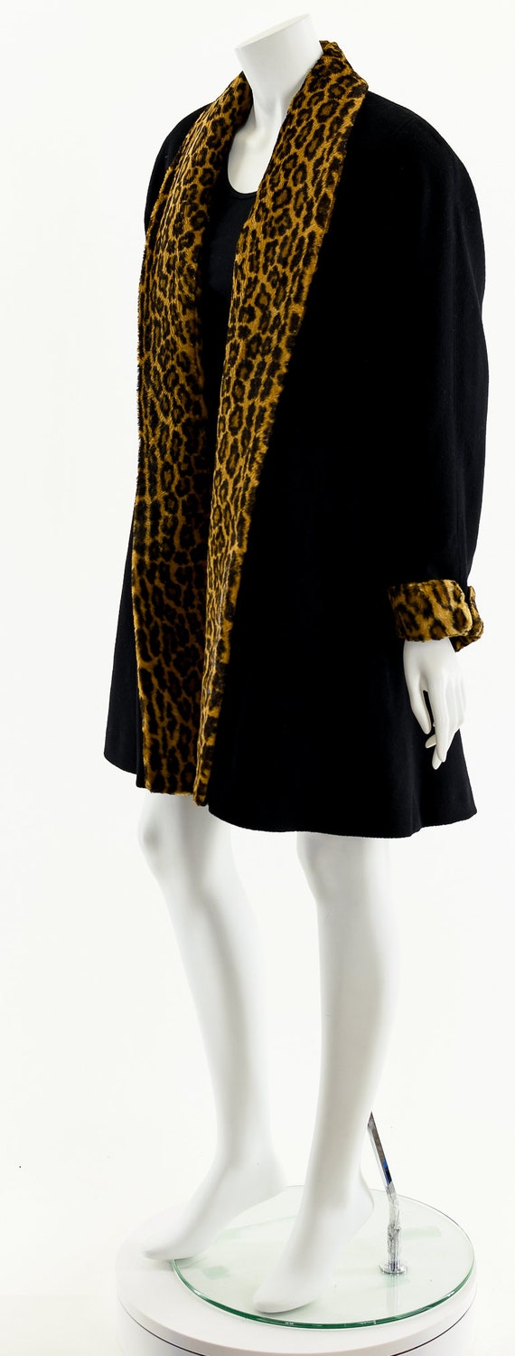 Black Cheetah Wool Swing Coat - image 10