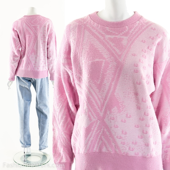 Size Small Baby Pink Baby Blue Sweater with Pockets Sweater Vintage 80s Pastel Sweater