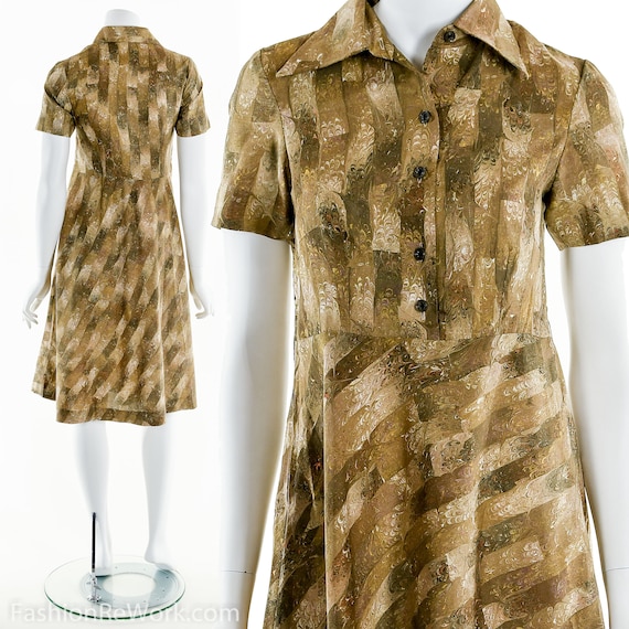 Marble Print Dress, 60's Gold Dress, Mod Dress, Do