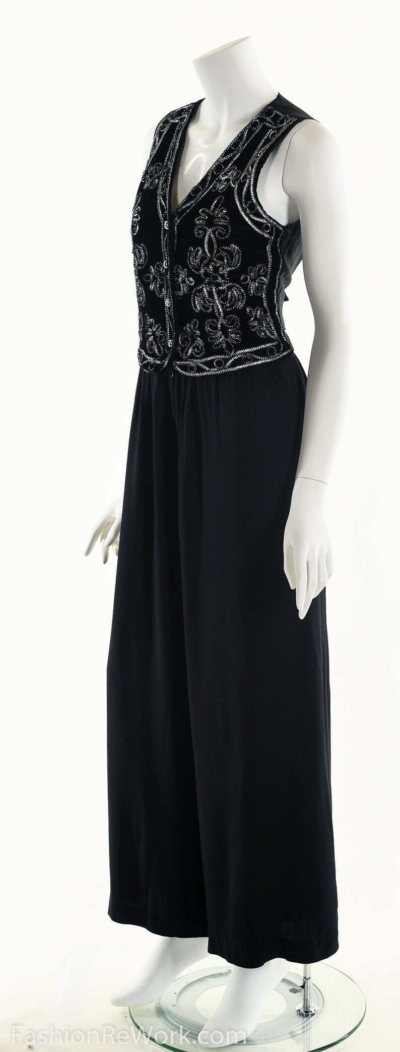 Party Jumpsuit Attached Vest Jumpsuit Vintage Jumpsuit Black Boho Jumpsuit Evening Jumpsuit Bohemian Jumpsuit 90/'s Black Jumpsuit