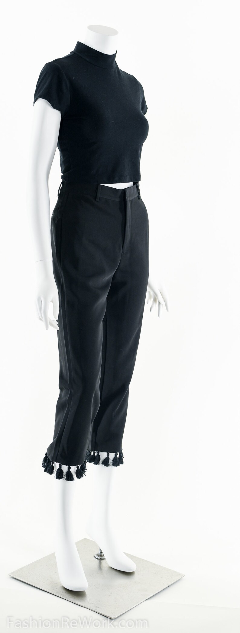 High Waist Pants Capri Fringe Pants Fringe Pants Dress Pants, Tassel Dress Pants Vintage Black Pants 90\u2019s Tassel Pants