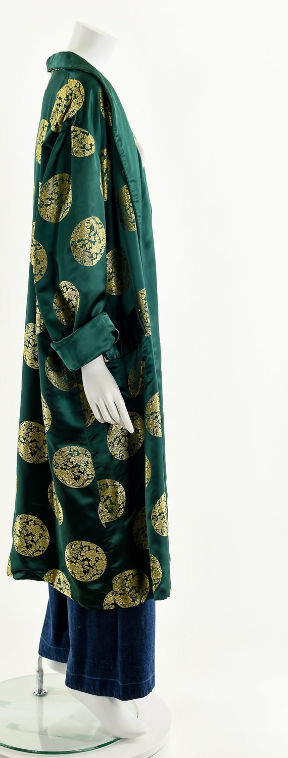 Emerald Green Silk Duster,Green Gold Kimono,Asian… - image 5