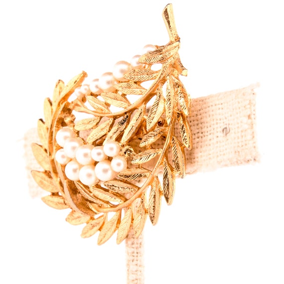 Golden Olive Leaves and Pearls Pin - Gem