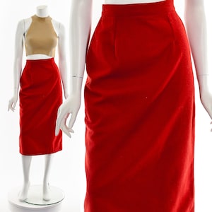 Red Woolen Pencil Skirt 40s 50s
