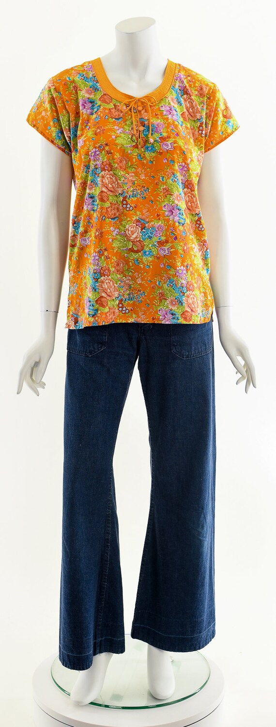 Orange Watercolor Flower Blouse - image 4