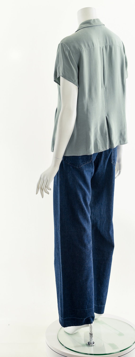 sage green silk bowler shirt, pleated tuxedo insp… - image 8