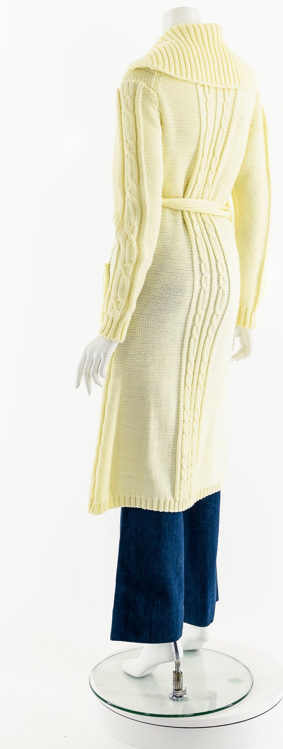 Off-White Cable Knit Button Up Duster Cardigan 70s - image 8