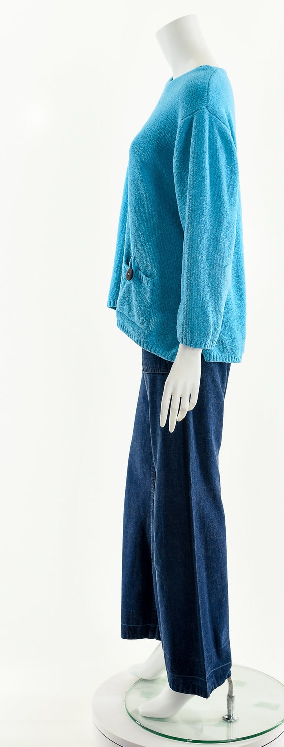 Aqua Blue Fuzzy Sweater, Asymmetric Pocket Sweate… - image 9