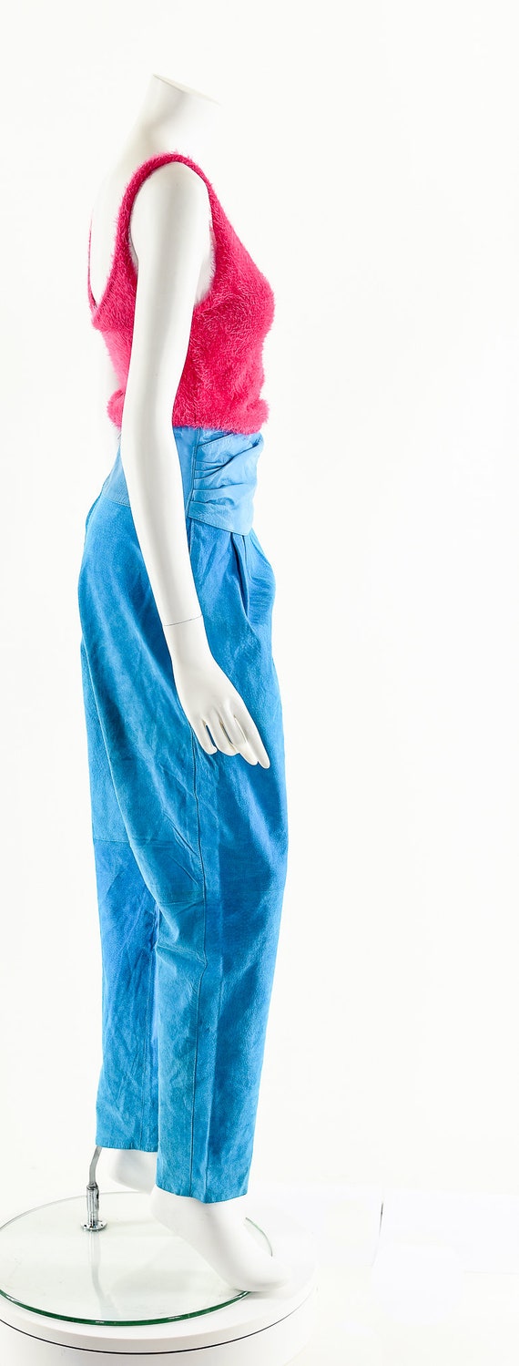 Blue Suede Pants,Turquoise Leather Pants,Tuxedo I… - image 5
