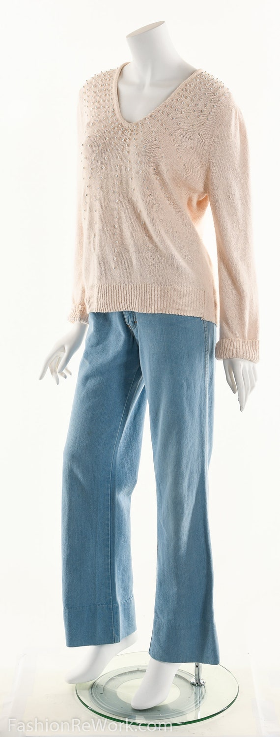 Beaded Pearl Pink Angora Rabbit Hair Sweater 80s … - image 7