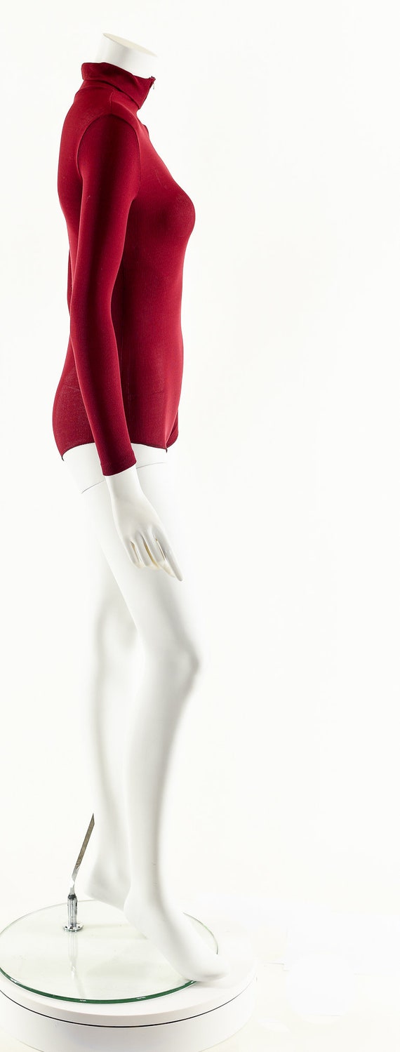 70's Dark Red Bodysuit,Long Sleeve Collared Bodys… - image 5